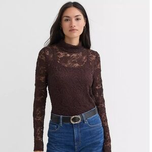 Loft Stretch Lace Mock Neck Long Sleeve Top SZ M NWTs